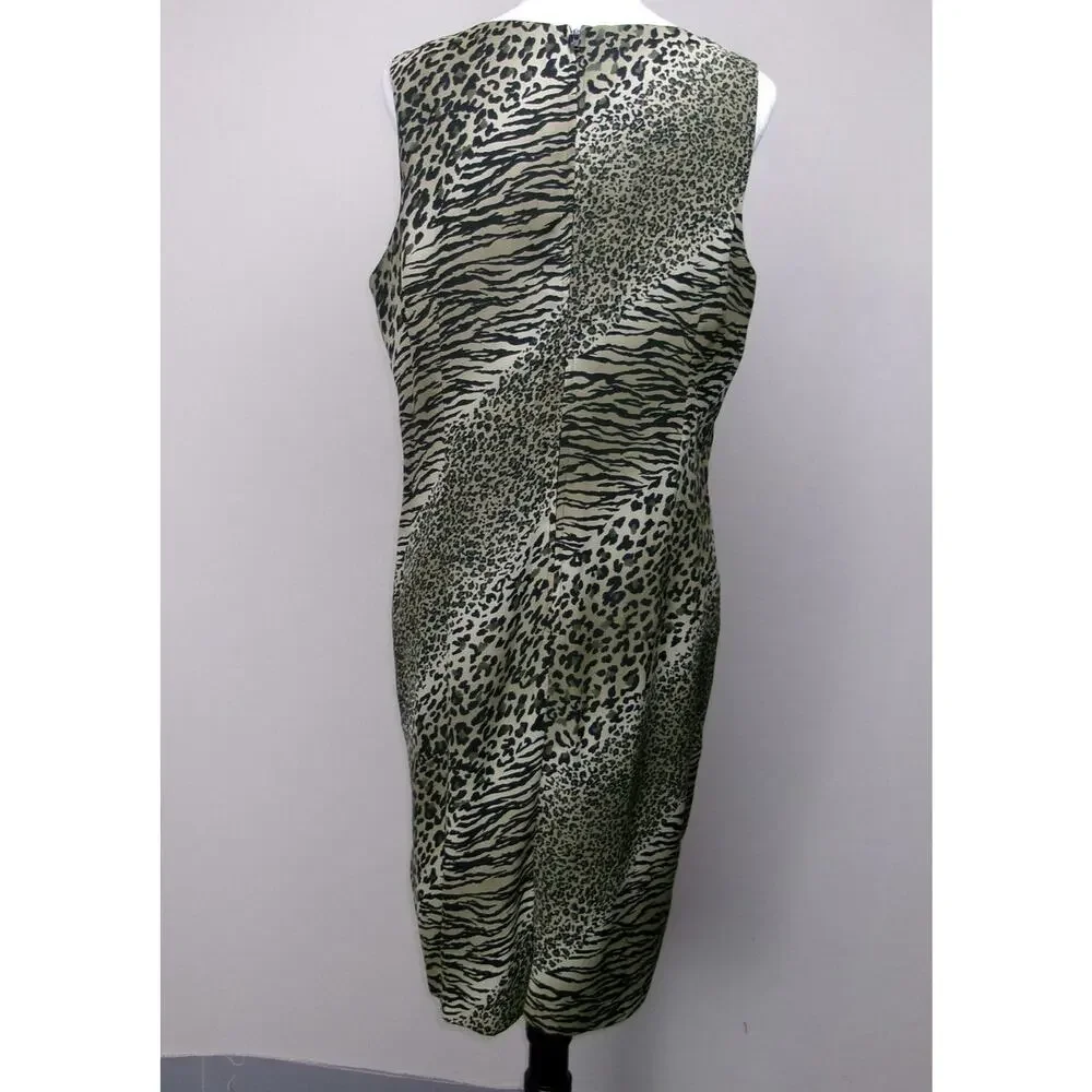 Sheath Dress Animal Print Sz‎ 14 Sleeveless Zip Up Back Lined Y2K Made In USA